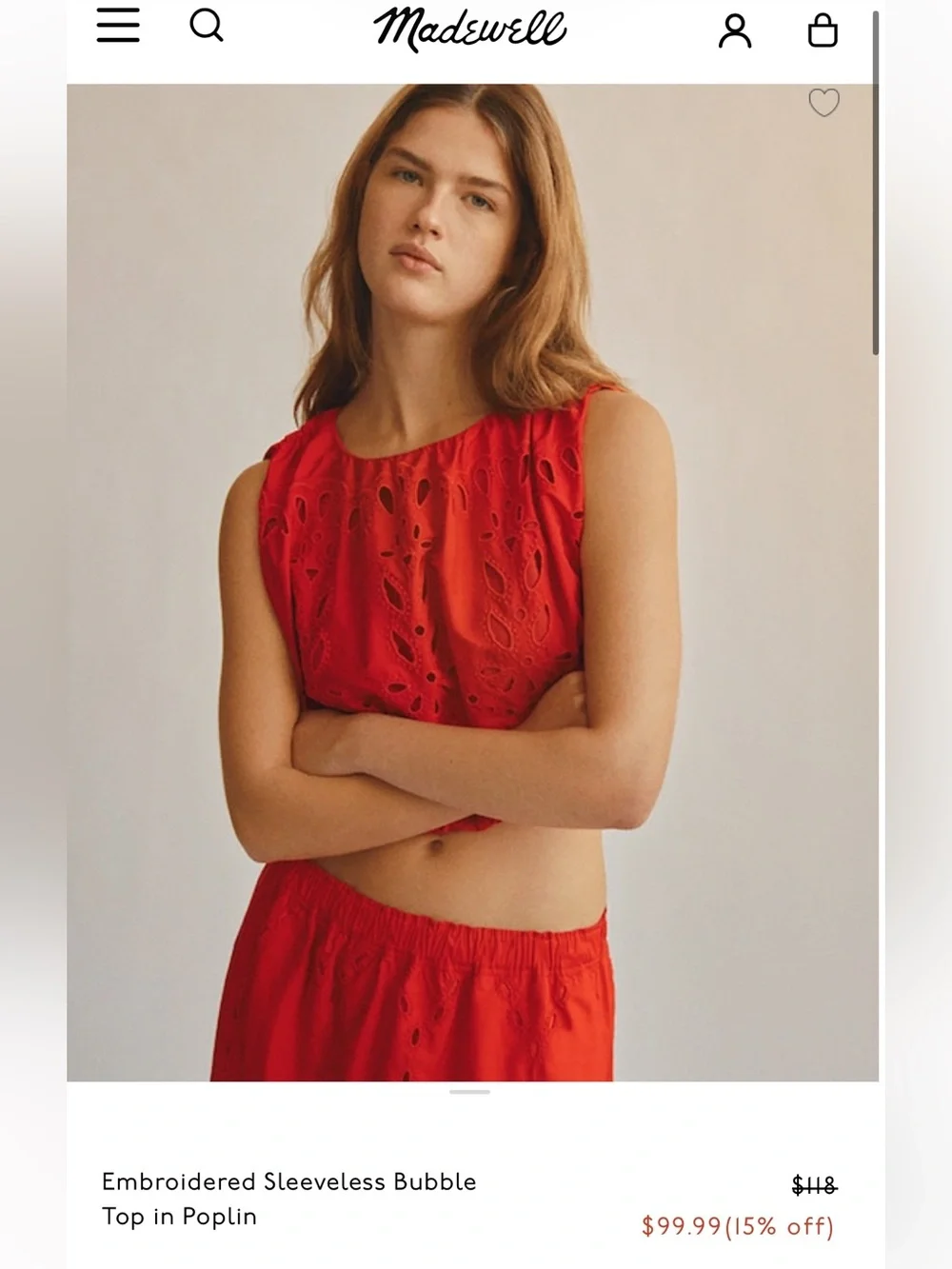 Matching Set—Madewell embroidered Red Eyelet Midi skirt set